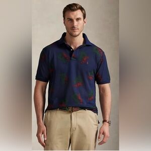 NEW Polo by Ralph Lauren Men's Patterned Navy Polo Shirt size L Art Deco P-Wing